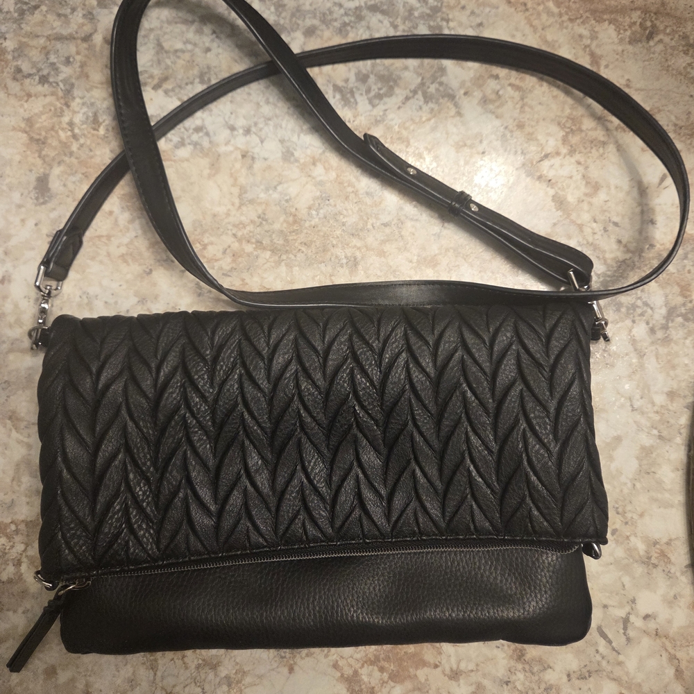 Stella & Dot Black Textured Crossbody Bag